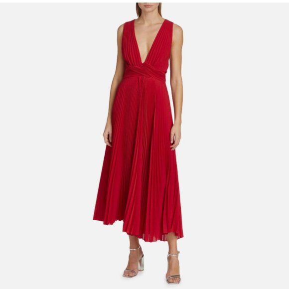 A.L.C Everly Pleated V-Neck Midi Dress - Picture 2 of 9